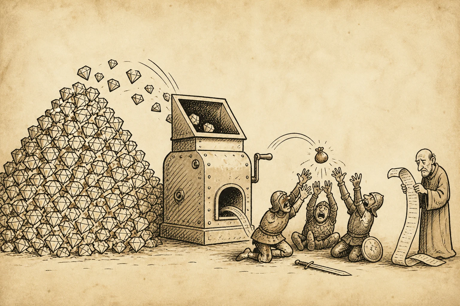 The Swordland Treasury converts a geological quantity of diamonds into one compact reward purse and an unusually long receipt.